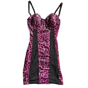 Euro Sparkly Cheetah Print Slip Dress Pink Fabiani - Small/34B